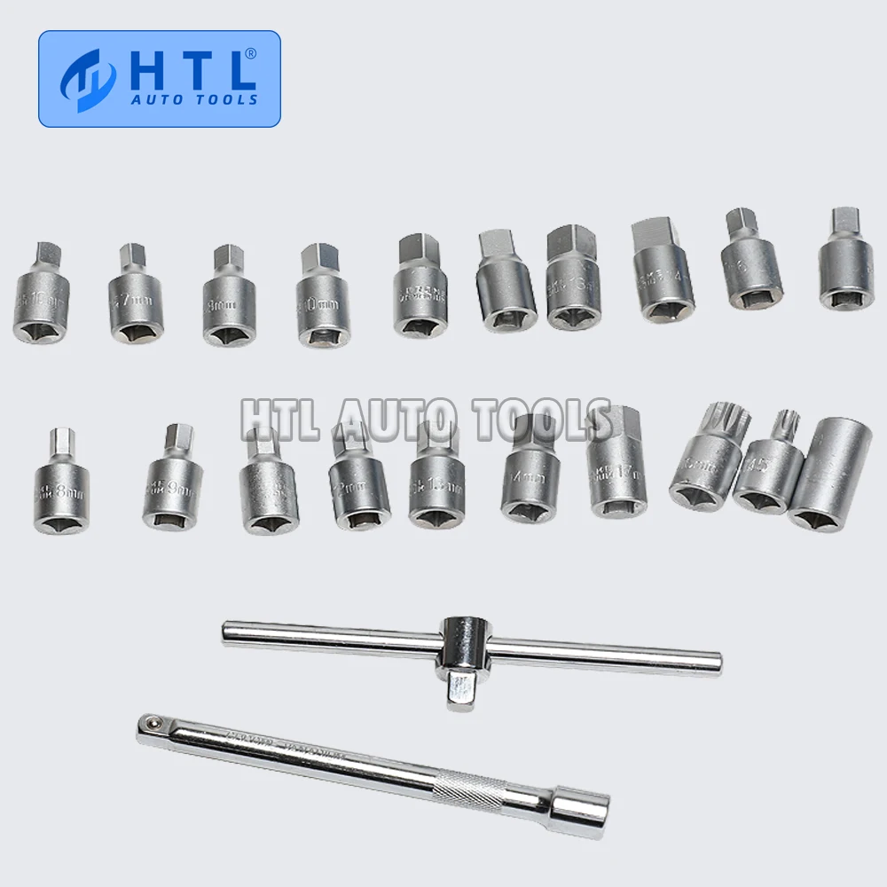 22PCS Oil Drain Pipe Plug Socket Set Screws Removal Tool Triangle Square Hexagon T-bar Remover Sleeve Special Tools