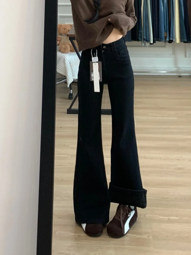 Jeans micro svasati foderati in Fce da donna invernali taglie forti dimagranti a vita alta bootcut comodi pantaloni in denim morbido