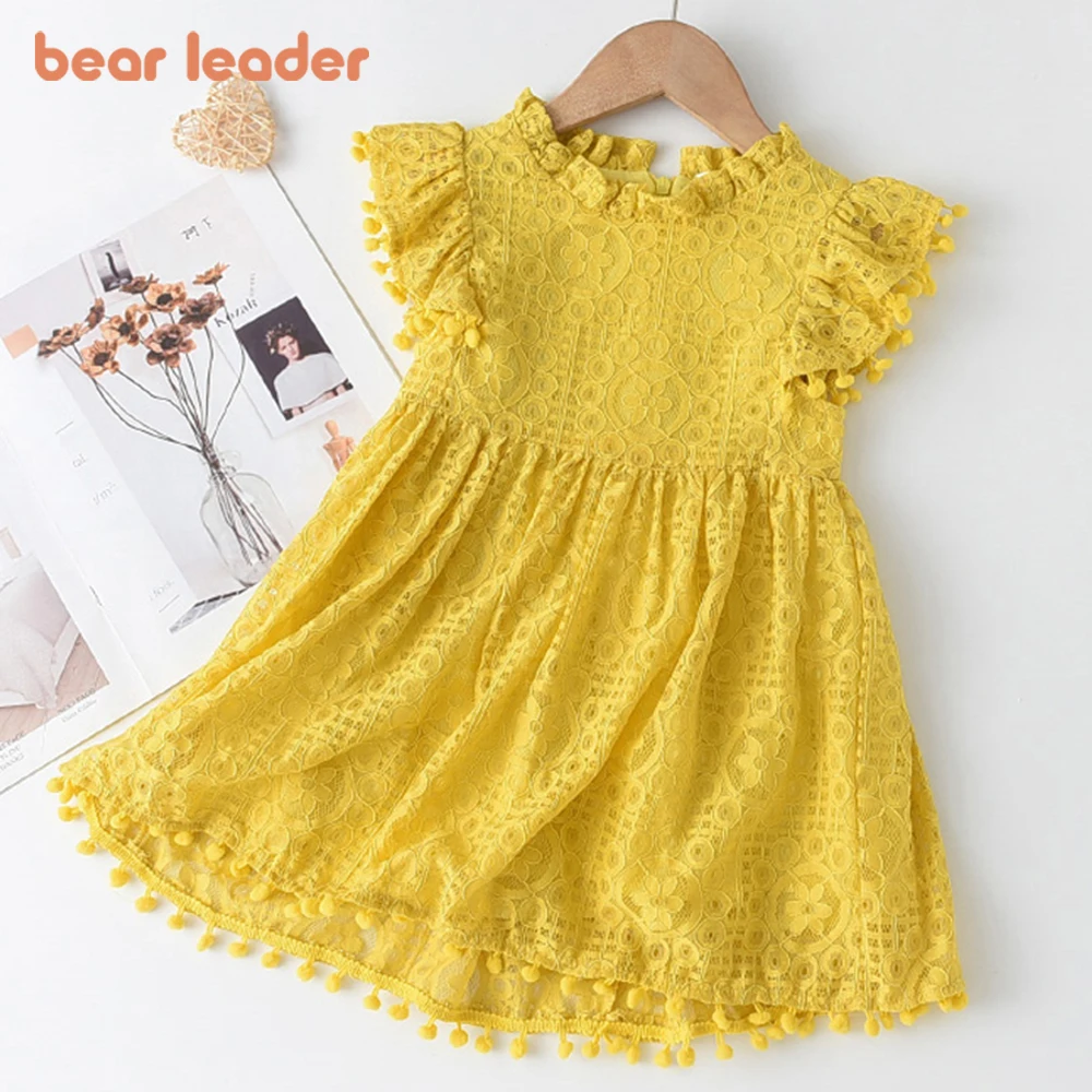 Bear Leader Girls Dress 2023 New Summer Brand Girls Clothes Lace And Ball Design Kids Princess Dress Party Dress For 3-7 Years