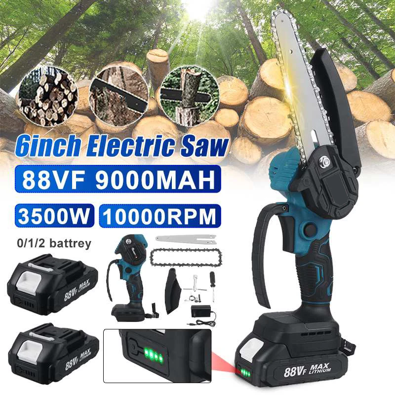 

3500W 6 Inch Mini Electric Chainsaw Rechargeable Garden Logging Pruning Saw Woodworking Cutter Tool For Makita 18V Battery