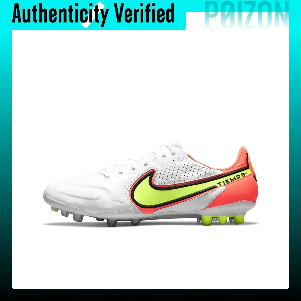 Zapatillas de fútbol Nike Tiempo Legend 9, modelo unisex de caña baja, color blanco/rojo oscuro brillante/amarillo neón, DB0824-176.