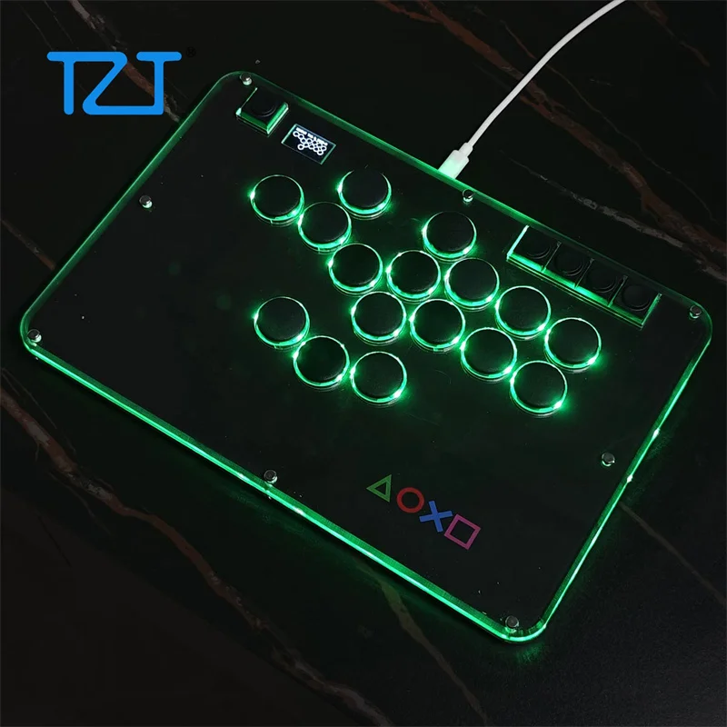 TZT HAMGEEK A16 Pro Hitbox أسود/أبيض 16 زر عصا أركيد وحدة تحكم مع مفاتيح فضية منخفضة المستوى
