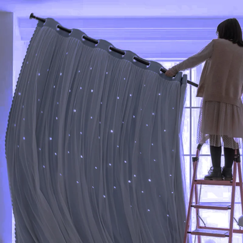 

Ins Style New Curtain Princess Wind Shading Double-Layer Hollowed-Out Star Full Shading Fabric Gauze Integrated Window Decoratio