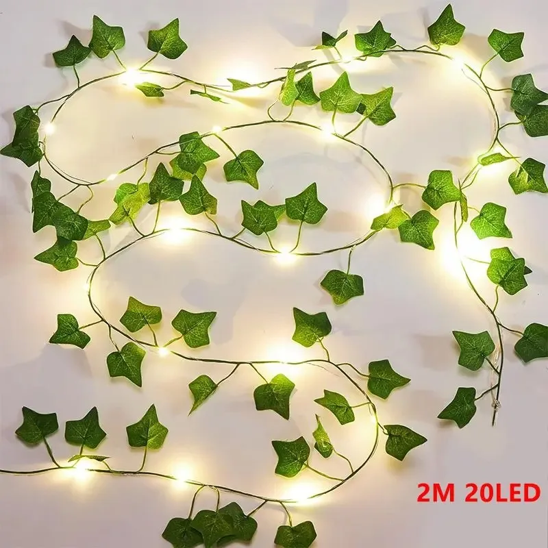 2/10M Seidenblätter Künstliche Efeu-Girlande Grüne Blätter LED-Lichterkette Heimdekoration Hängende Girlande Künstliche Pflanzen Hochzeitsdekoration – Detail 8
