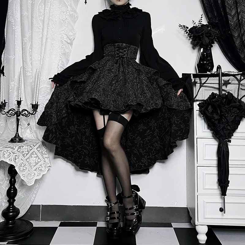 Abigoth k Asymmetrischer Sa-Brautjungfernrock mit hoher Taille, Gothic-SLE-Damenrock für Cosplay Ocns, Polyester, gestrickt