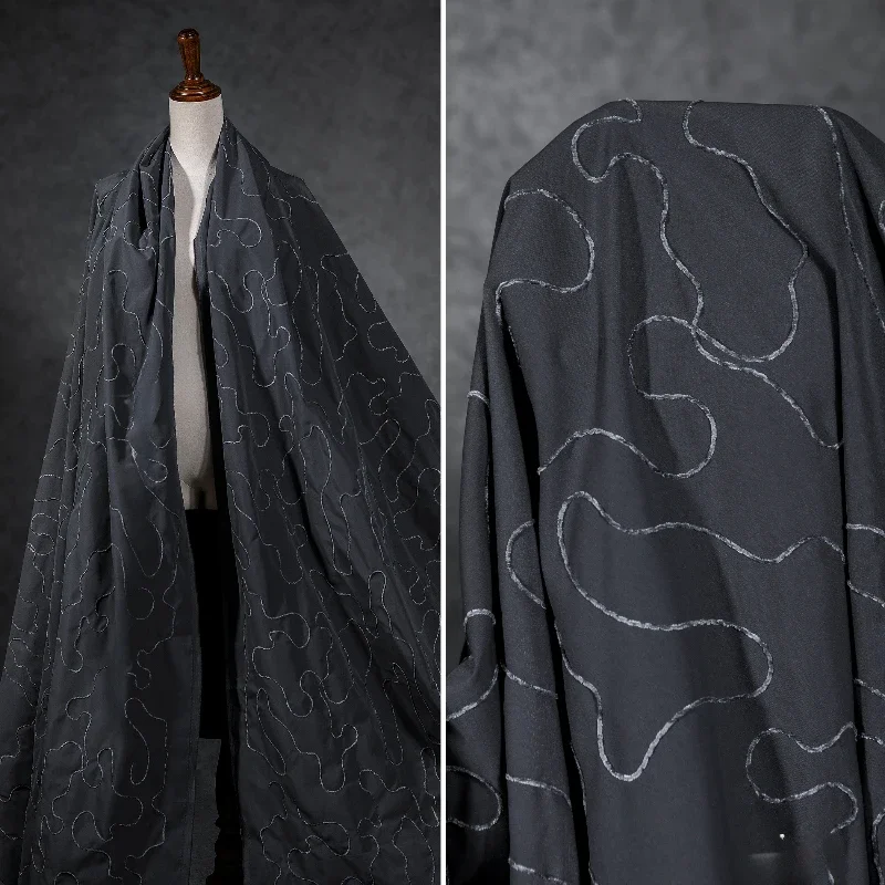 Three Dimensional Dark Gray Artistic Line Texture Pure Cotton Fabric Velvet Shirt Fashion Clothing Creative Designer Fabric