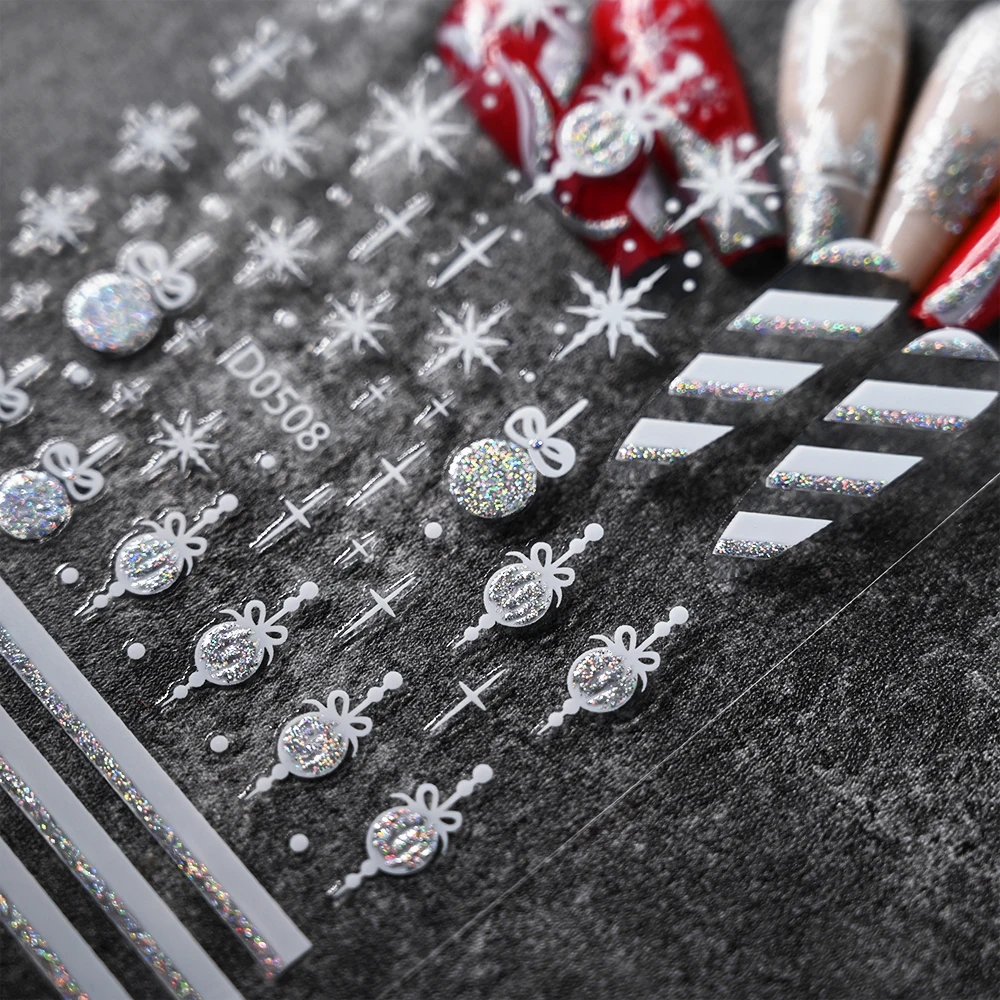 12Pcs 3D Glitter Silver Christmas Nail Stickers Snowflakes Elk XmasTree  Bell Nail Decals Winter New Year Nail Art Decorations 1