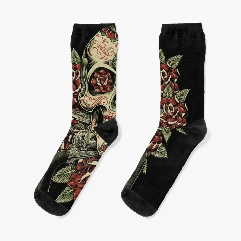 

Skull and Roses with Revolvers. Tattoo inspired design. Socks custom set Socks Ladies Men's