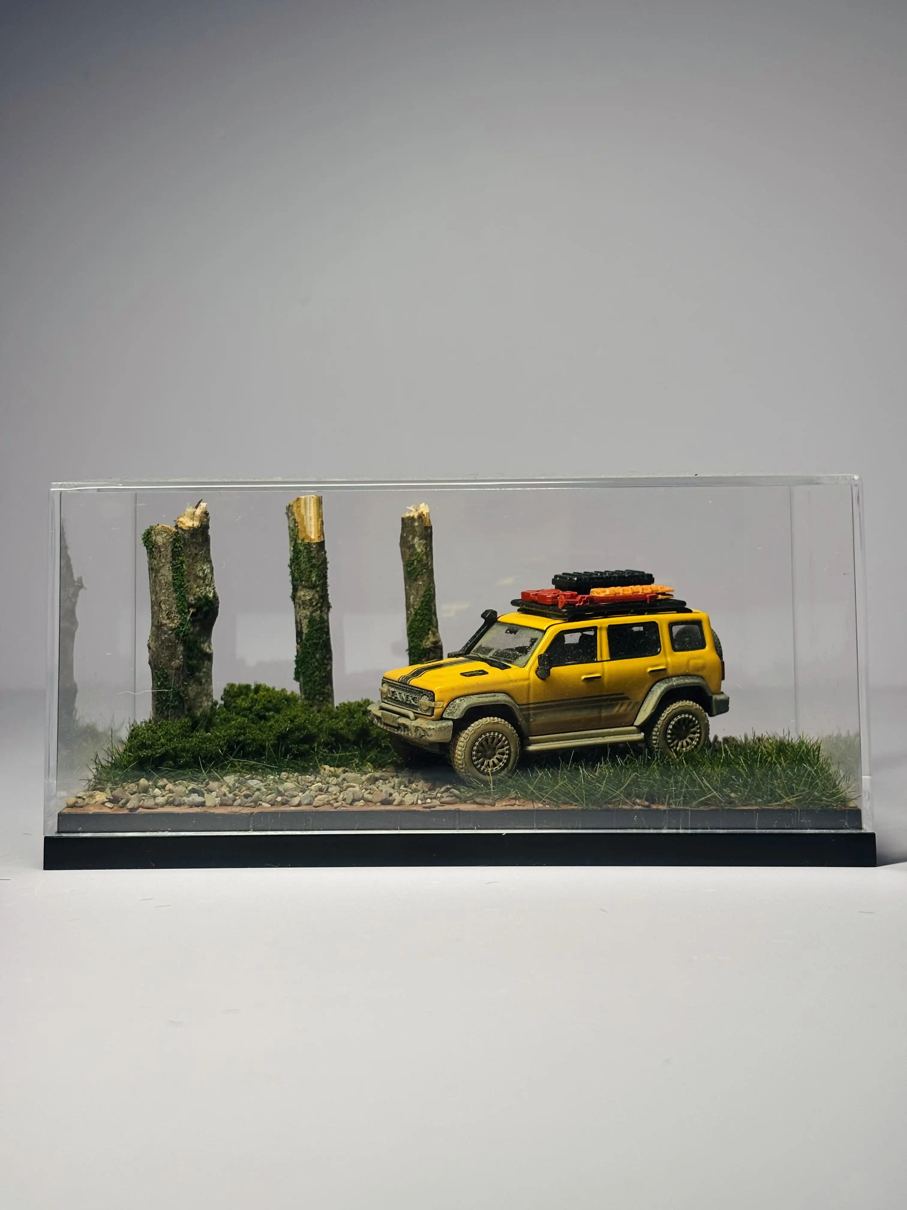 

1/64 модель автомобиля, витрина сцены, имитация леса, внедорожная миниатюрная модель, готовая основа, мини-ящик для хранения