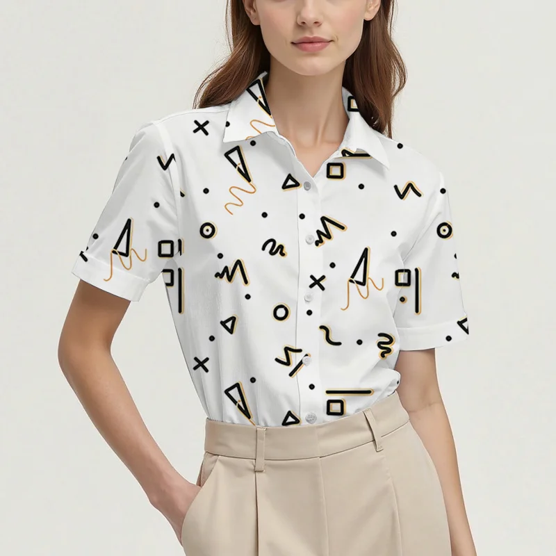 Summer women's shirt casual short-sleeved lapel Christmas element pattern women's top personality fashion women's clothing