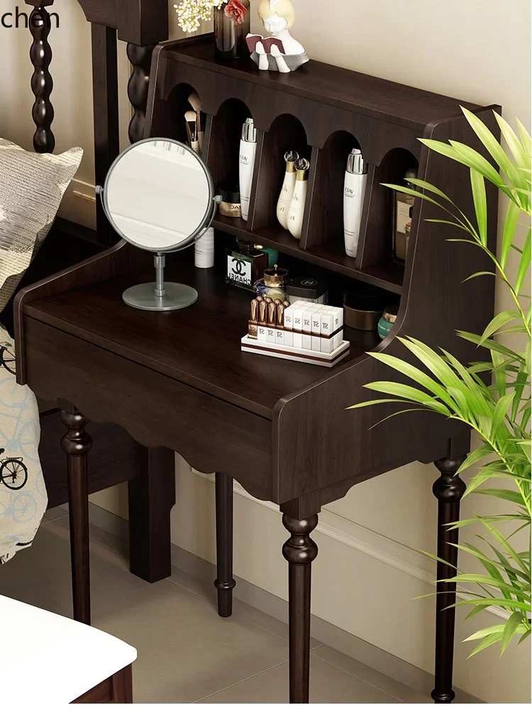 b11-7.2 Retro Dressing Table Solid Wood High-End Small Stool Makeup Table Storage Vintage Style Master Bedroom Furniture
