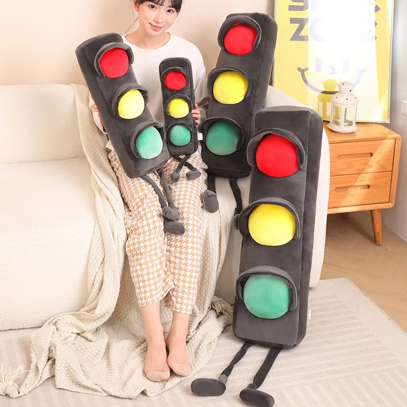 Giant Simulation Traffic Road Sign Plush Cushion Red Yellow Green Transportation Light Pillow Stuffed Doll Sofa Boy Kid Birthday