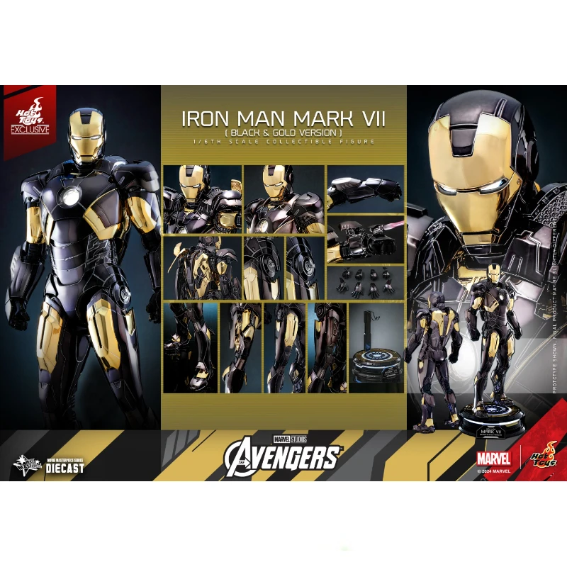 In Stock HotToys MMS741-D61 IRON MAN MARK VII BLACK & GOLD VERSION 1/6 Animation Action Figure Toy Gift Model Collection Hobby