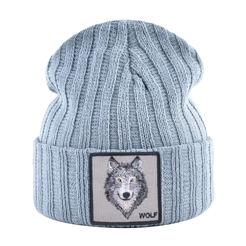 New Fashion Knitted Hats For Men Women Wolf Pattern Skullies Beanies Unisex Knitting Streetwear Hip Hop Bonnet Caps Kpop Gorras