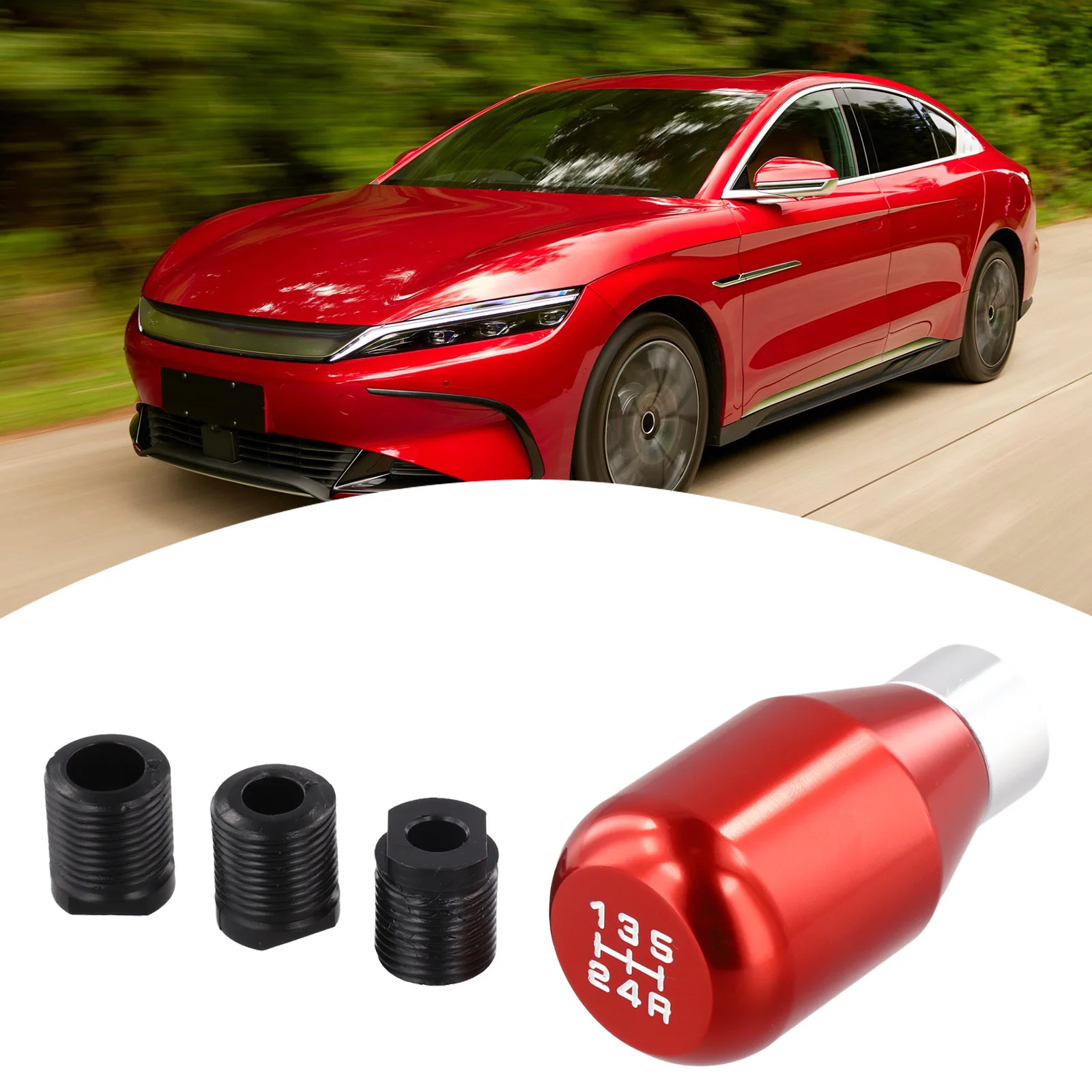 Metal Manual Shift Knob for 5 Speed Cars with Racing Style Chrome Finish and Three Thread Adapters for Easy Installation