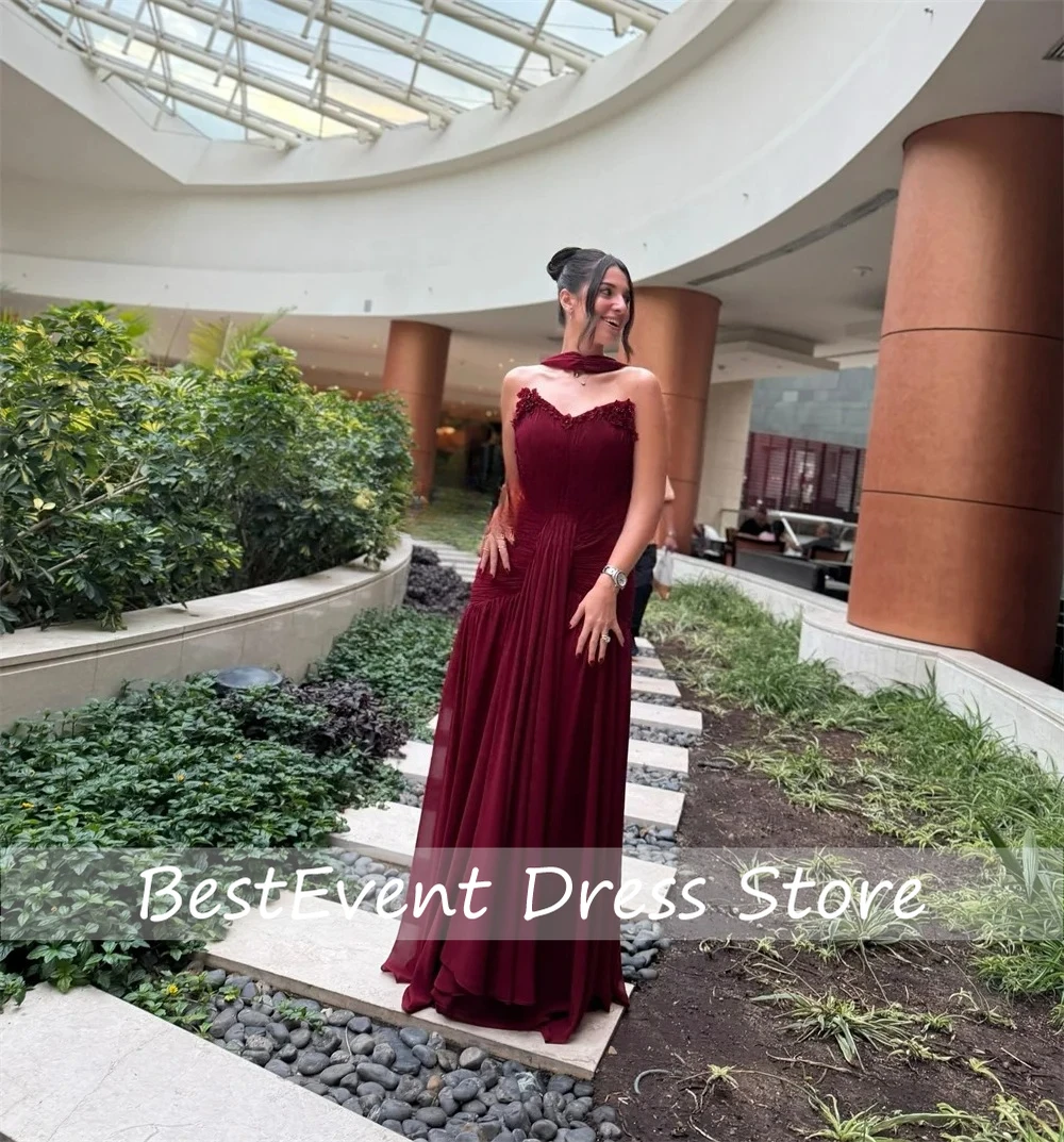 

Customized Off Shoulder Chiffon Classic Draped Beading A-line Strapless Floor Length Dresses Bespoke Occasion Dresses with Shawl