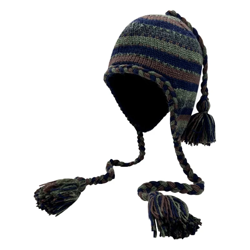 Korean Mixed Color Handmade Knitted Pullover Hat for Men and Women Winter Outdoor Skiing Cycling Ear Protection Bomber Hats