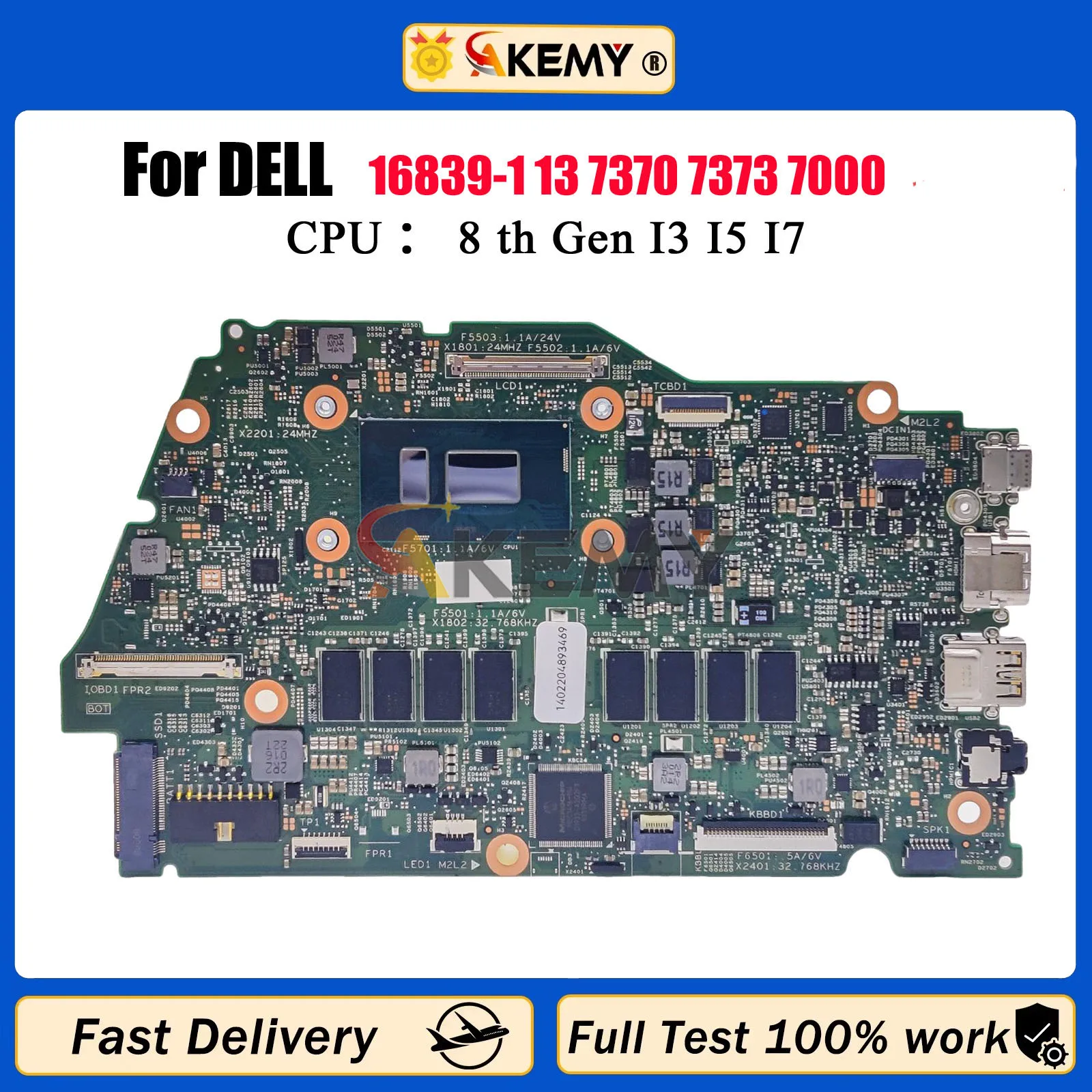 

CN-0RR26G 0RR26G 02CVR0 00NVF7 16839-1 Mainboard For Dell Inspiron 13 7000 7370 7373 Laptop Motherboard with i5 i7 100% Tested