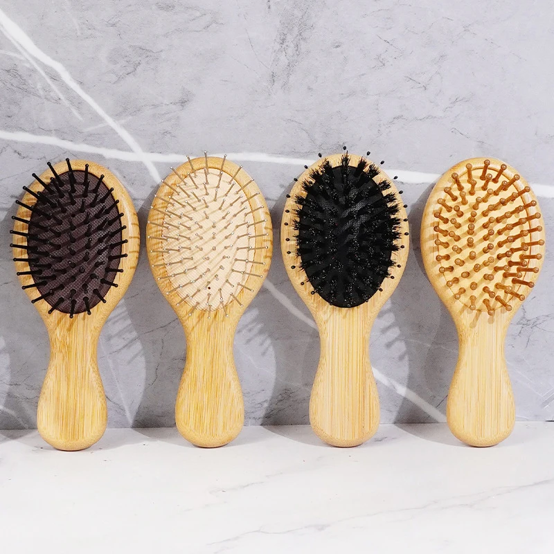 Mini peigne à cheveux écologique en bois Portable coussin d'air mignon Airbag antistatique large tête ronde dents Massage peignes brosse à cheveux