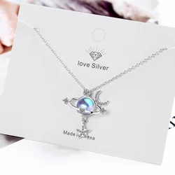 925 Sterling Silver Women  Universe Star Moon Crystal Chain Pendant Necklace For Women Jewelry Accessories Trend 2024