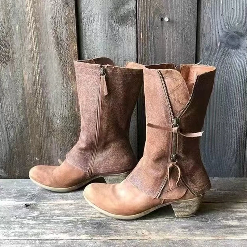 

Дизайнерские женские ботинки до середины икры, туфли на высоком каблуке, ботинки челси на молнии, новинка зимы 2025, туфли-лодочки, модельные массивные туфли, зимние ботинки Botas De Mujer