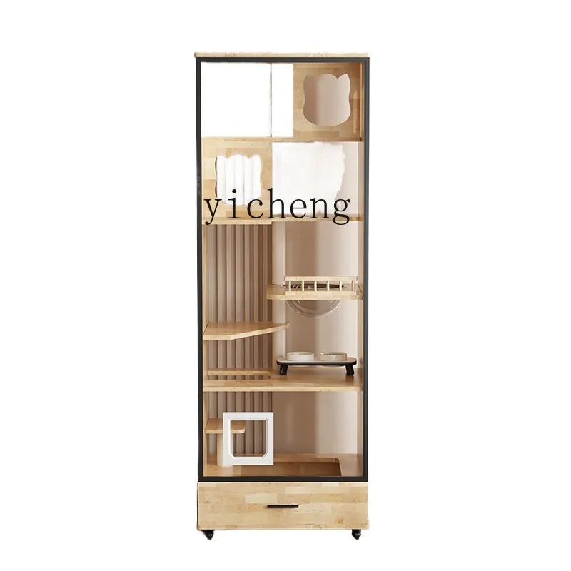 

Tqh Cat Villa with Toilet Integrated Luxury Wooden Non-Covering Cat Cage Solid Wood Cat Cabinet