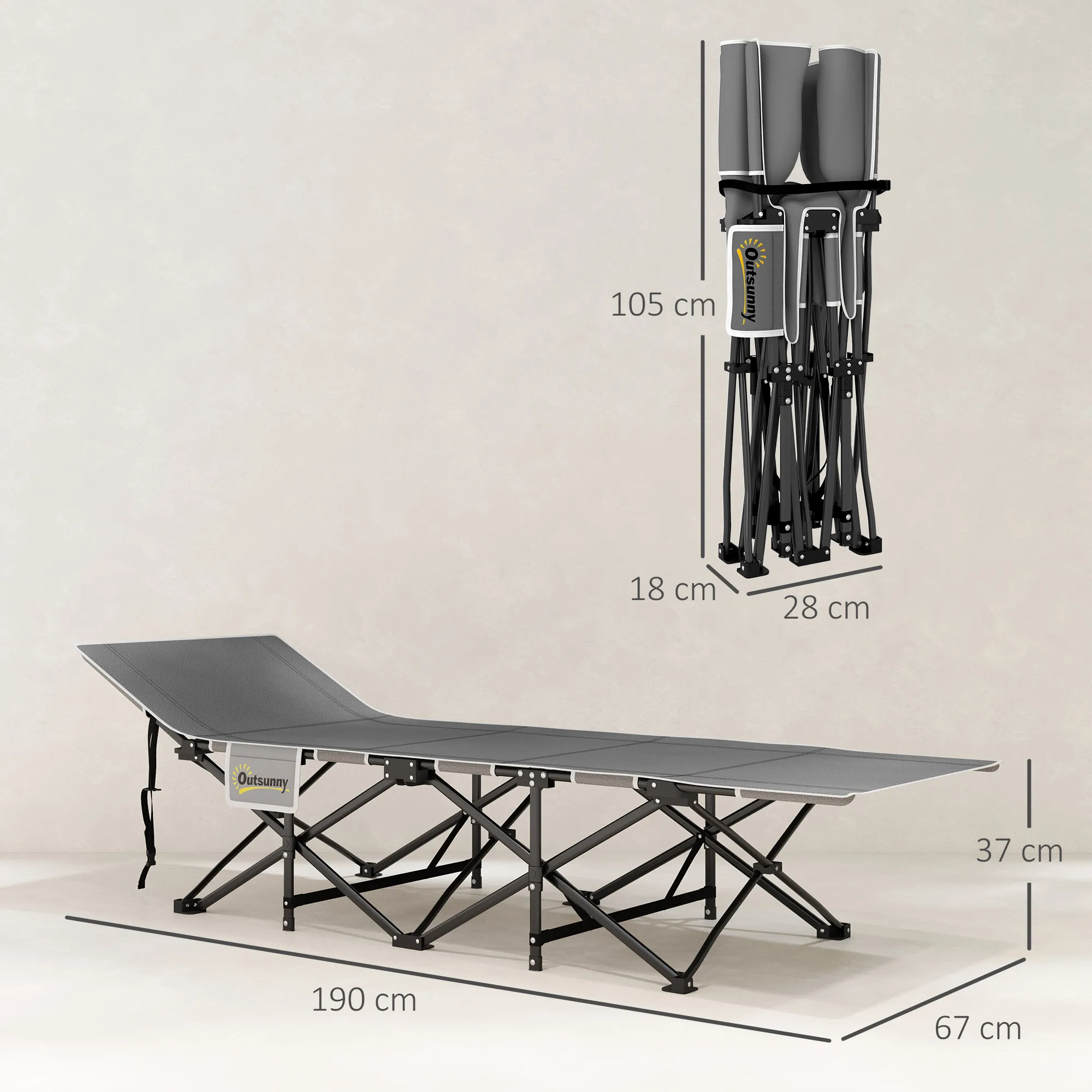 Cama plegable para acampar, colchón, ergonómica, estructura metálica, negra