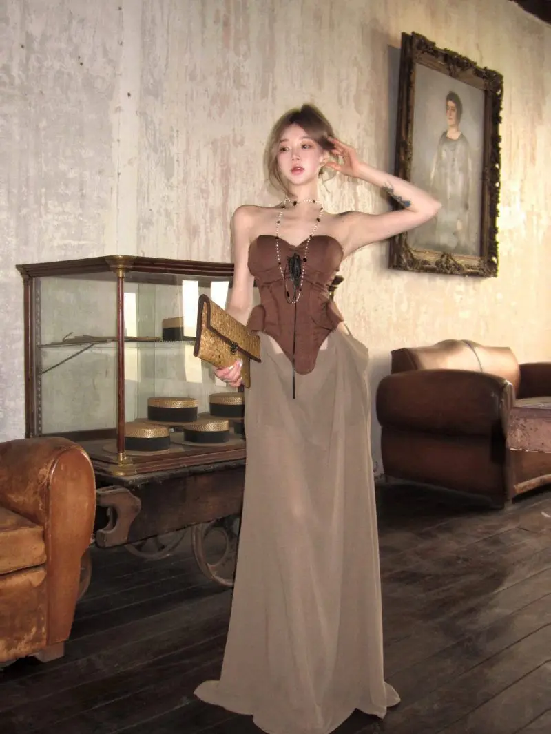 

Skirts Grunge Women Cyberpunk Lace-Up Splice Grey Brown Fringe A-Line Heavy Short Emo Subculture Winter Y2K Carnival Festival Ol