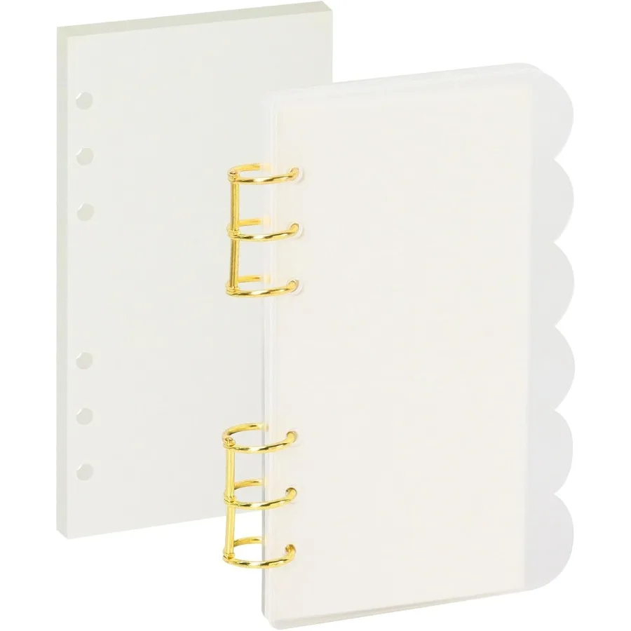 

Акриловая папка для блокнота A6, 6 кольцевых вкладышей, папка-планировщик Persol, 90 листов, сменная бумага, плоский дизайн, золотой металл, круглый Rin