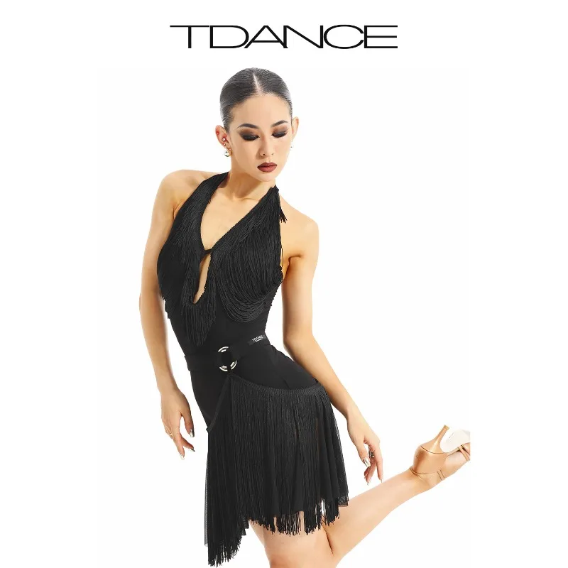 Vestido de prática latina TDANCE personalizado [meia saia com borla circular de metal] Design Sense adulto cintura oca GL-24