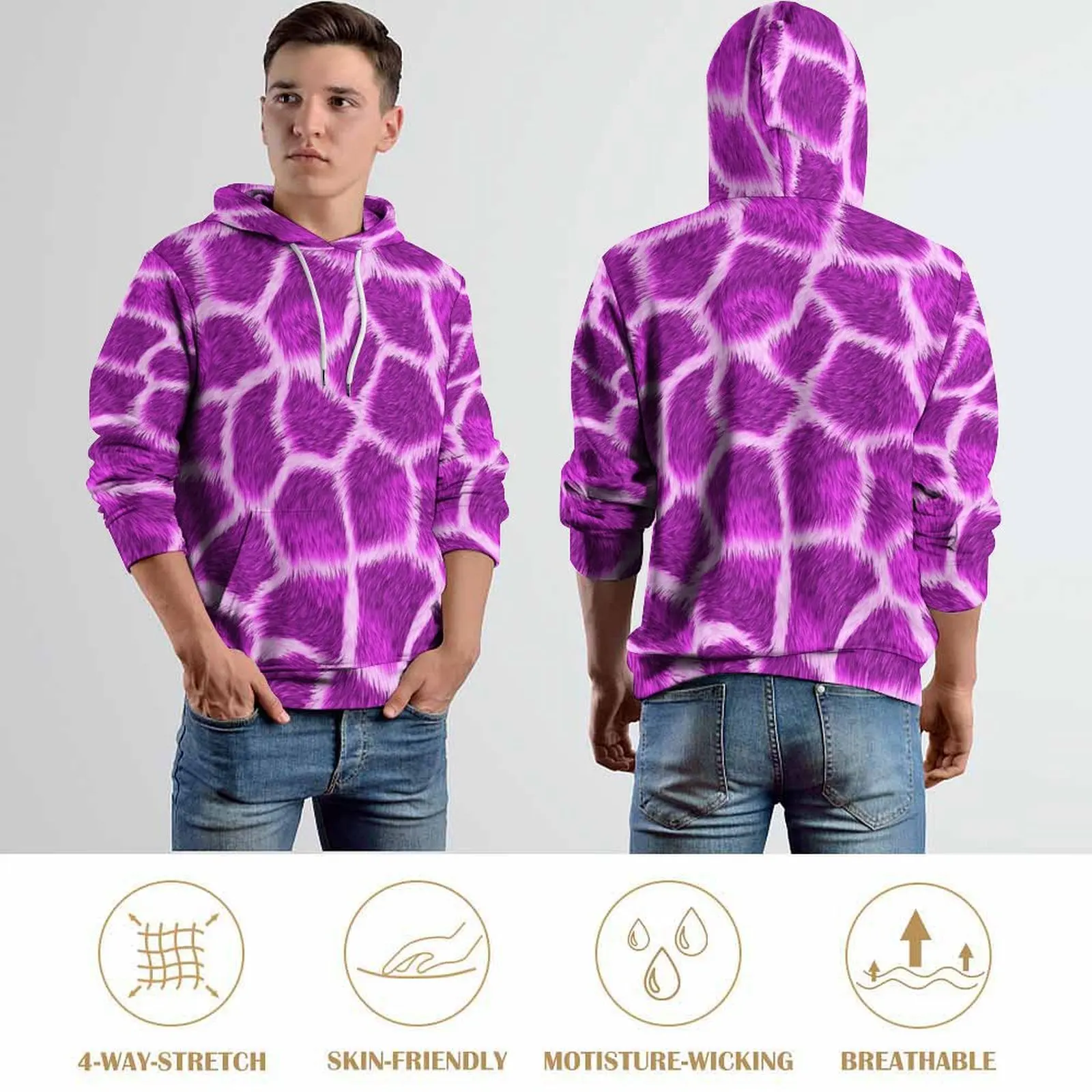 Fuchsia Giraffe Print Hoodies  Hip Hop Oversize Hoodie Women Long Sleeve Cute Graphic Casual Hooded Sweatshirts