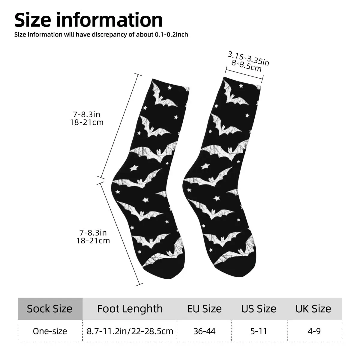 Chaussettes gothiques en polyester pour hommes et femmes, chaussettes chauve-souris, tube moyen, mode Harajuku, Halloween, printemps, été, automne, hiver, cadeau