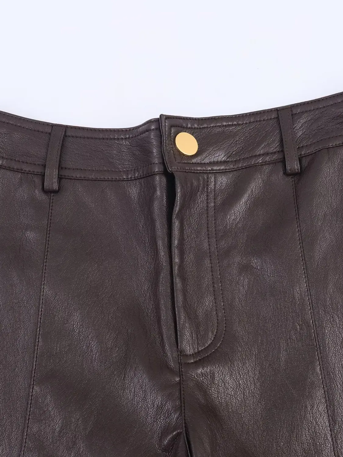 High Waist Faux Leather Straight Leg Pants Winter New Arrival Women's Faion 4387285 700 Long Trousers Loose Fit Button Closure