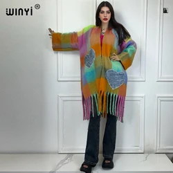 WINYI Winter Africa Denim embroidery cardigan poncho tassels abaya dubai luxury OverCoat maxi jacket coats muslim women dresses