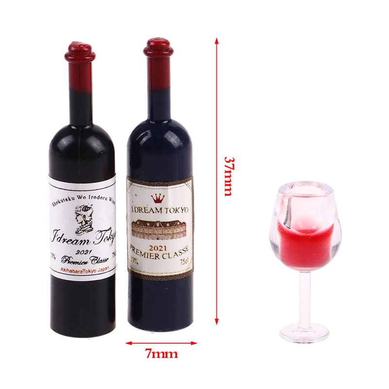 5Pcs 1/12 Dollhouse Miniature Resin Bottles Mini Red Wine Bottles Glasses Cups Modle Kitchen Furniture Doll House Accessories