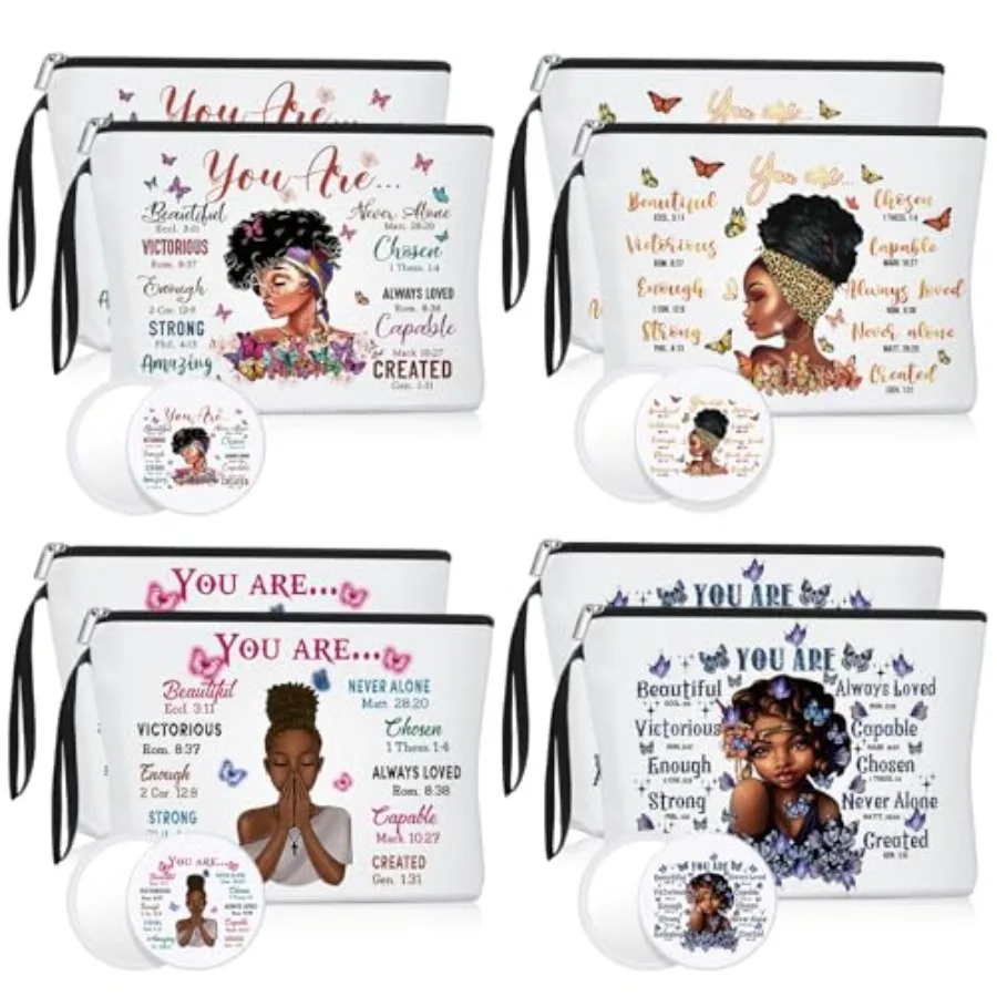 

Pcs Black Women Gifts Bulk Makeup Bag with Inspirational Compact Mirrors, Funny Small Travel Cosmetic Gifts for Mother Day Blac