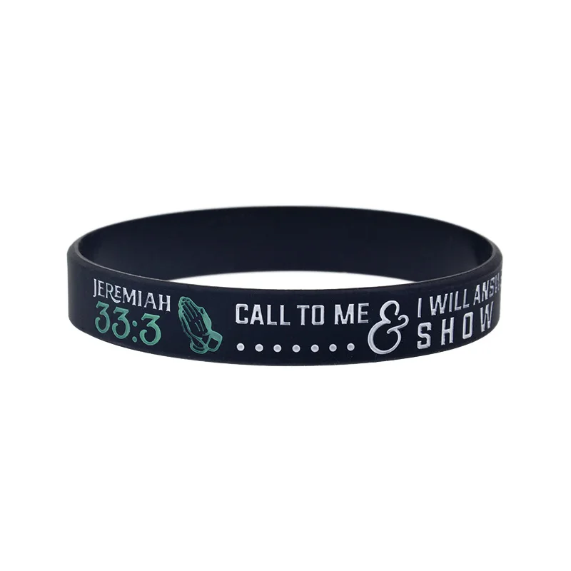 1 PC Christian Bible Verse Silicone Wristband 139:14 33:3 4:13 6:10 Inspirational Bracelet Black