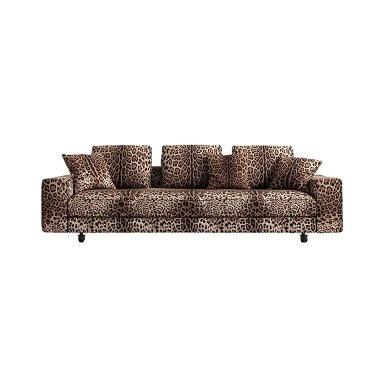 Italian light luxury leopard print fabric straight row sofa design villa living room luxury fashion high-end multi-person sofa