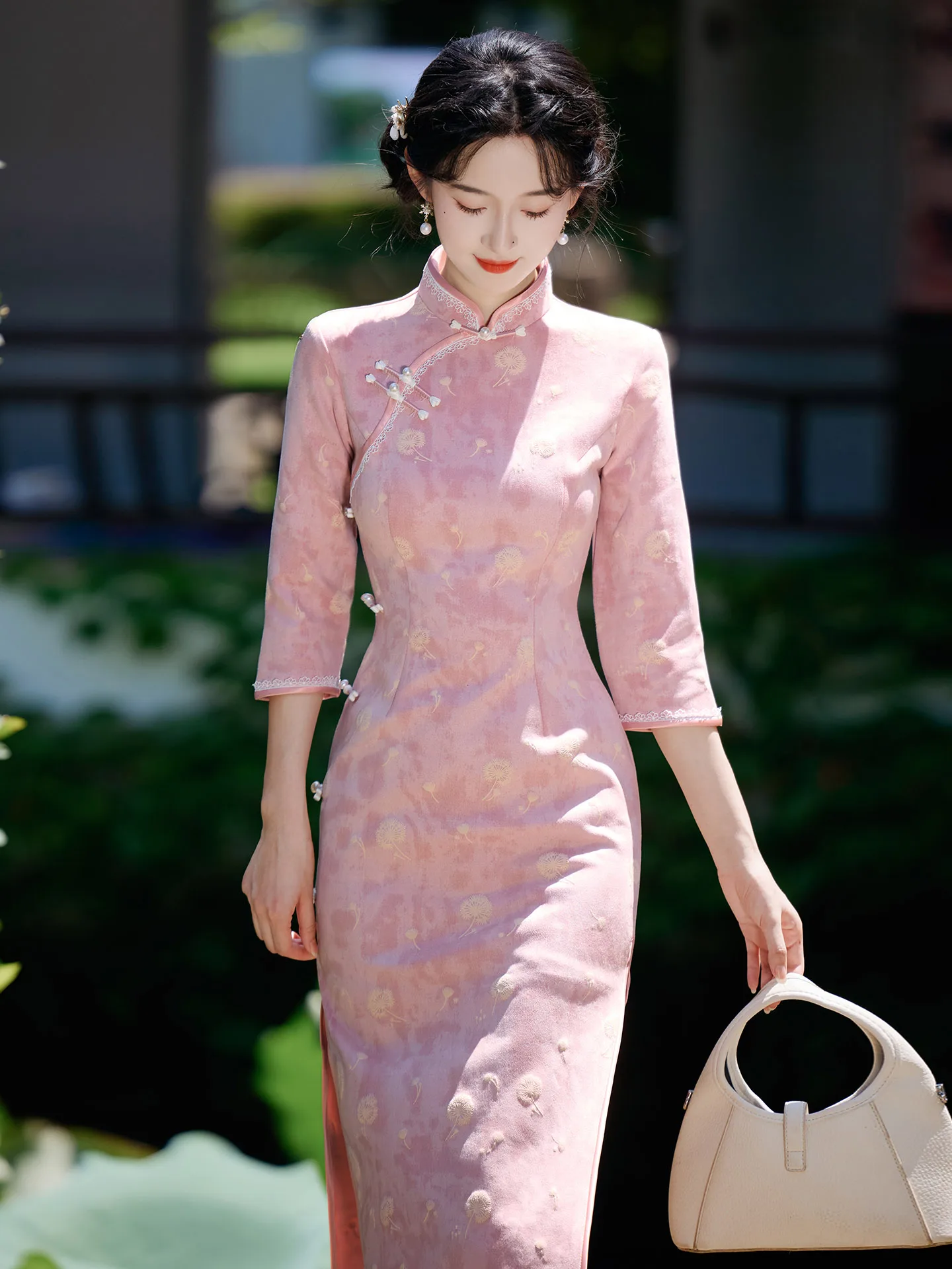 

Розовое платье Ele Pink Dr Vintage с длинными рукавами и низким разрезом, для повседневной носки, из комфортной ткани, модное, для молодых женщин, высокого качества.