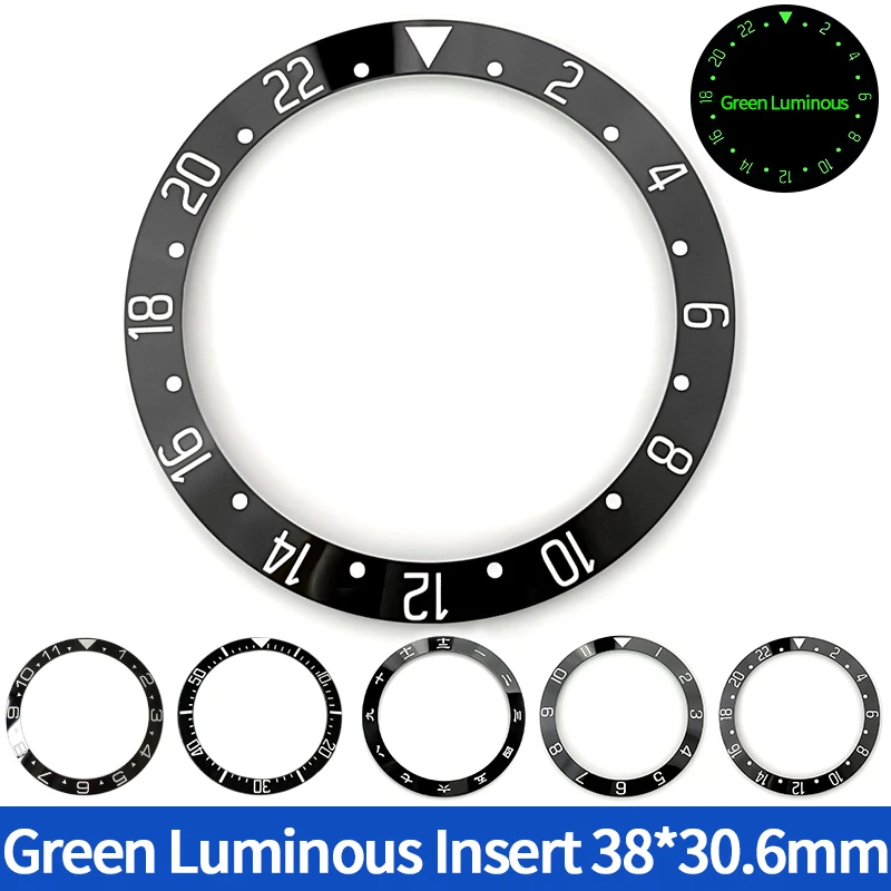 Green Luminous Ceramic Insert 38*30.6mm Sloped Bezel Inserts Ring Chinese Retro MOD Fits SKX007 Crystal 31.5*30.5mm Watch Parts