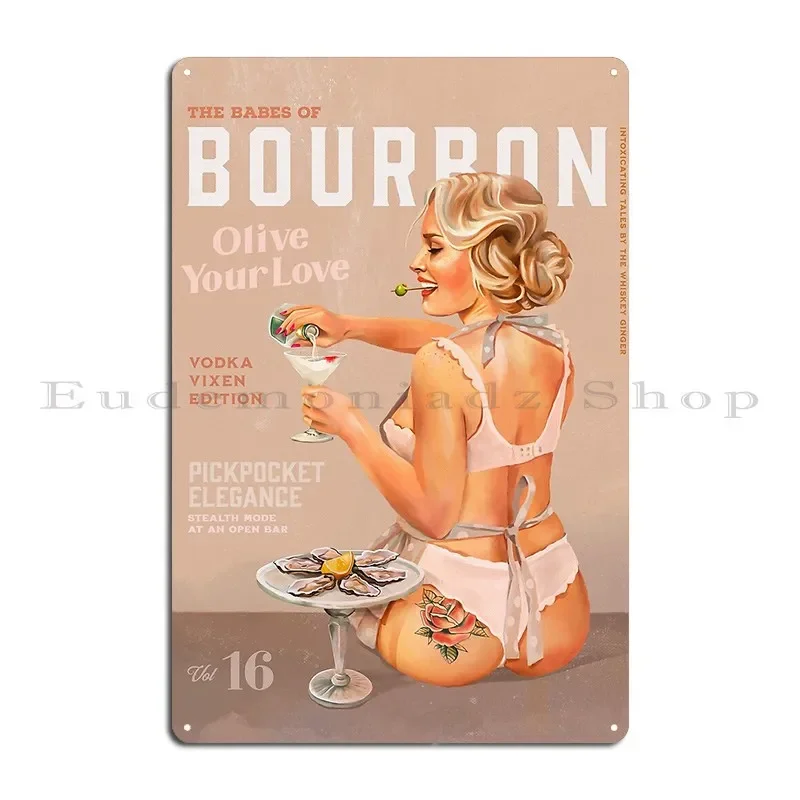 The Babes Of Bourbon Vol 16 Vodka Vixen Edition Sexy Vintage Pinup Art Illustration Metal Sign Character Classic Living Room