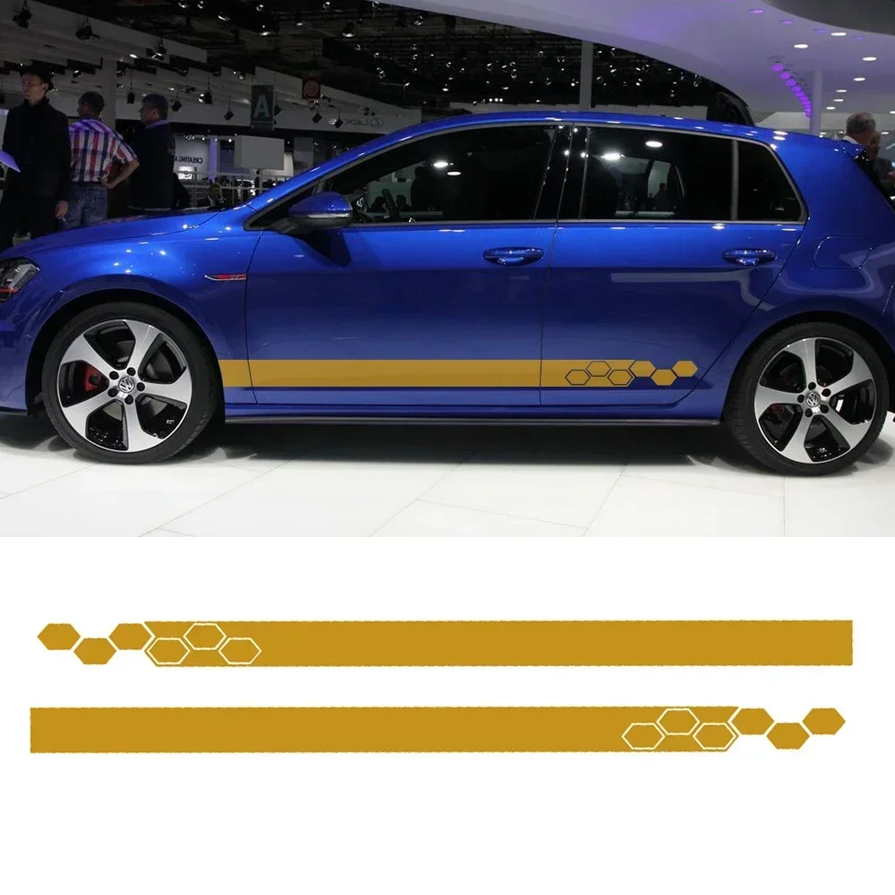 2Pcs Car Door Long Stripe Sticker Vinyl Decals For Volkswagen VW Golf 8 5 6 7 GTI R MK8 MK7 MK6 Polo 6R Auto Tuning Accessories
