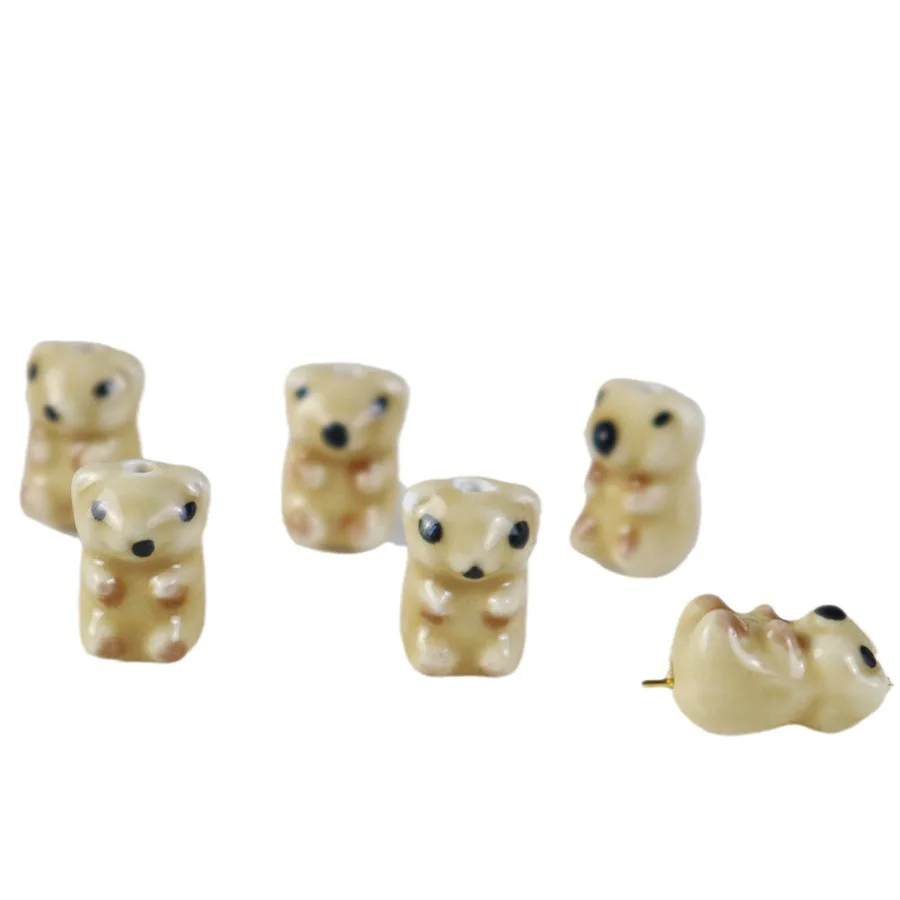 10 pezzi carino orso marrone perline per la creazione di gioielli in ceramica disegnata a mano orsacchiotto perline collana braccialetto artigianato