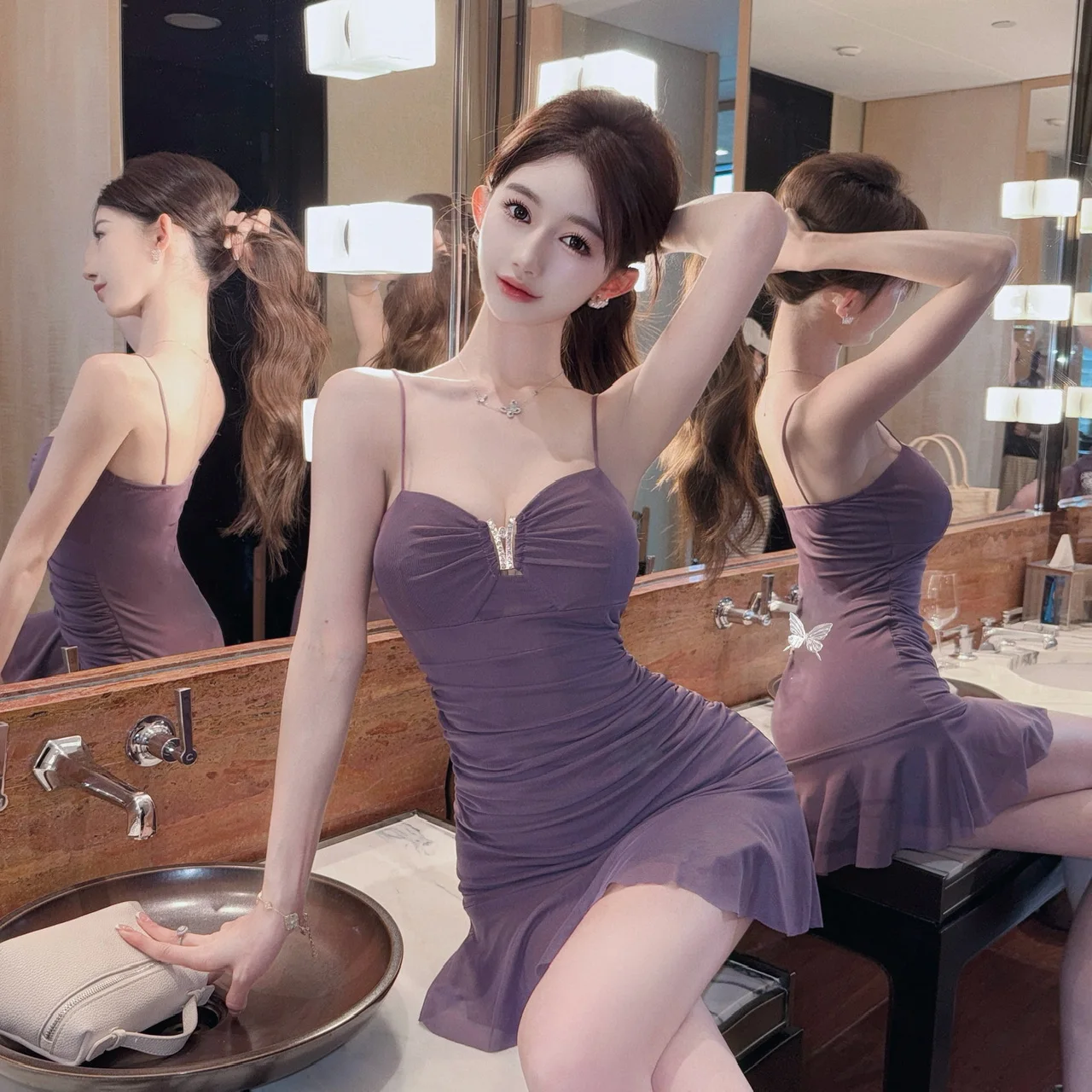 

Women Sexy Low-cut Ruffle Mesh Suspender Slim Mini Dress Party Club Sexi Night Dress Hot