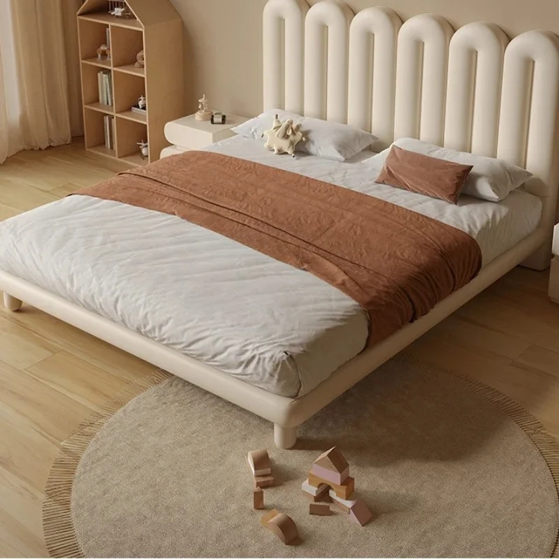 

Modern Simple Beige Bed Italian Leather Soft Bag Suspension Bed Small Apartment Children's Bedroom Minimalist Princess Bed X188