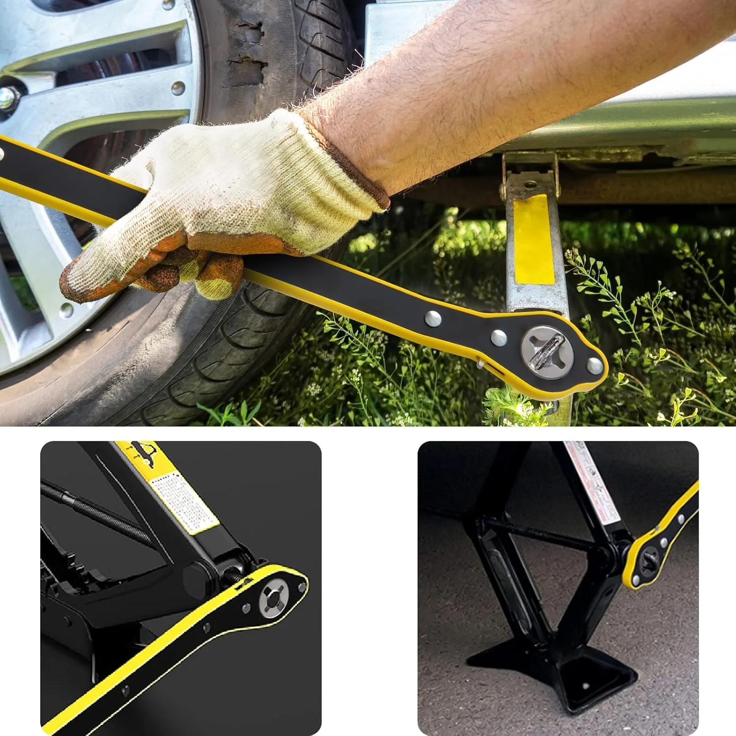 

Heavy-Duty Metal Jack, Jack Wrench with Adapter with 360° Knob, Rust-Proof Long Handle C-Clamp Jack, Suitable for Motorcycles, Recreational Vehicles And Other Automobiles - Convenient Assembly And Disassembly