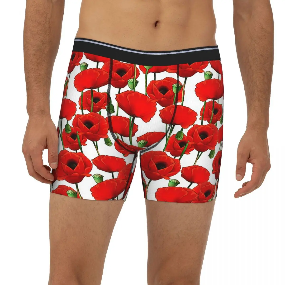 

Длинные трусы-боксеры с рисунком мака, короткие мужские трусы, дышащее нижнее белье для мужчин, подарок бойфренду