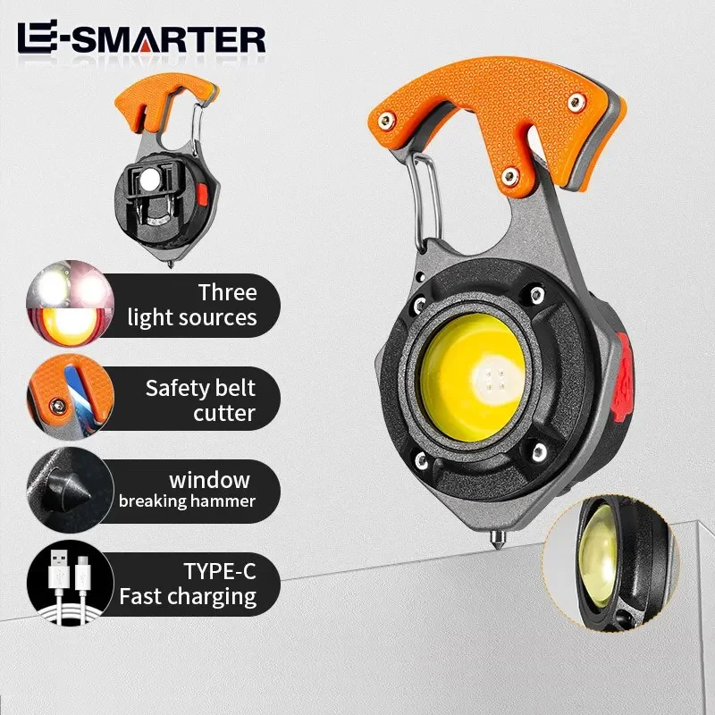 Multifunctional Portable Highlighting Light Type-c Fast Charging Large Capacity Battery Life Keychain Lamp COB Flashlight