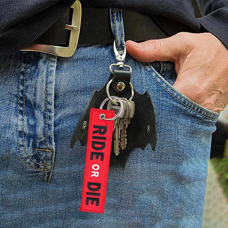 Fabric Keychain Red Black Letter Bag Charm Double Sided Letter Keychain Cool Hangings Ornament For Motorcycles Scooters