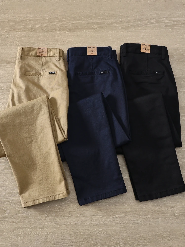 

2025 Autumn Winter New Japanese Retro Chino Casual Pants Men's Simple 97% Cotton Washed Micro Elastic Thick Straight Trousers